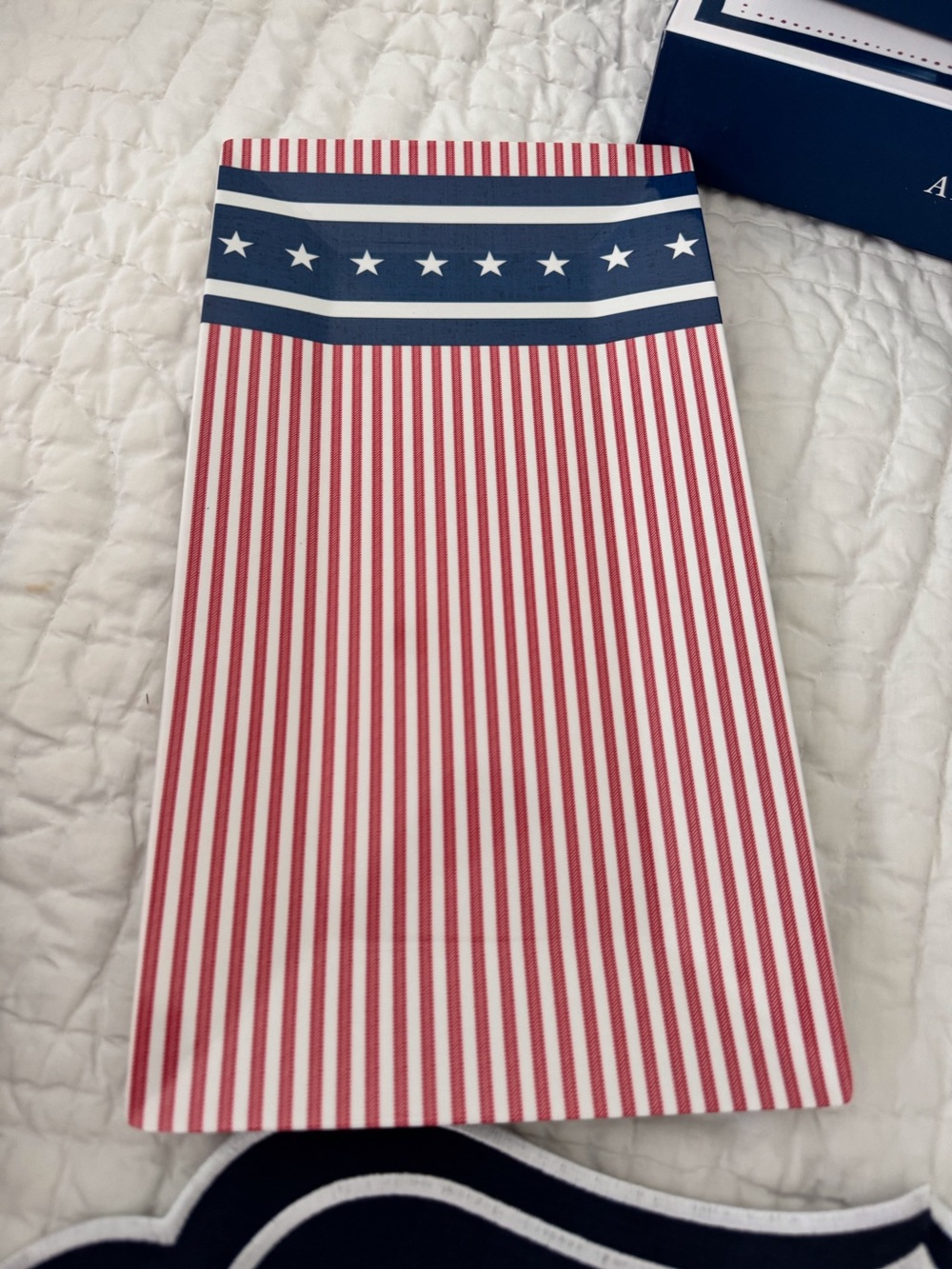 Patriotic Red & Navy Stripe Melamine serving platter